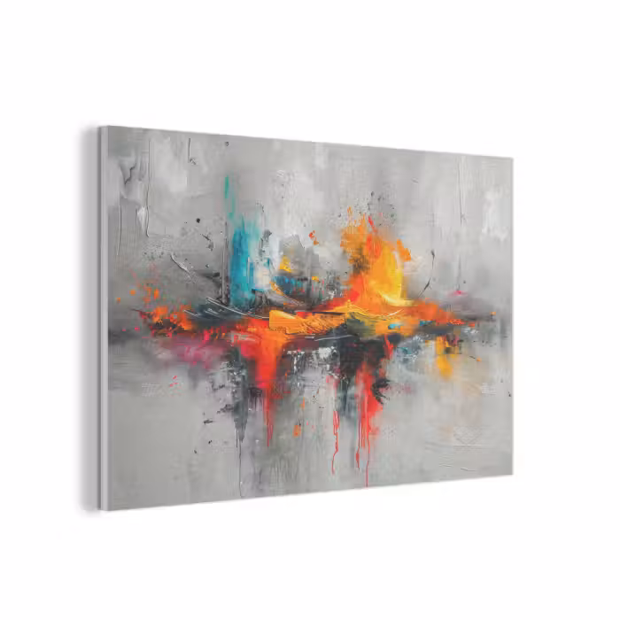 Akoestisch schilderij - Moderne kunst - Oranje - Grijs - Abstract